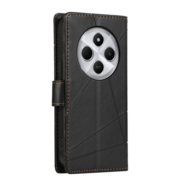 For Redmi 14C 4G PU Genuine Leather Texture Embossed Line Phone Case