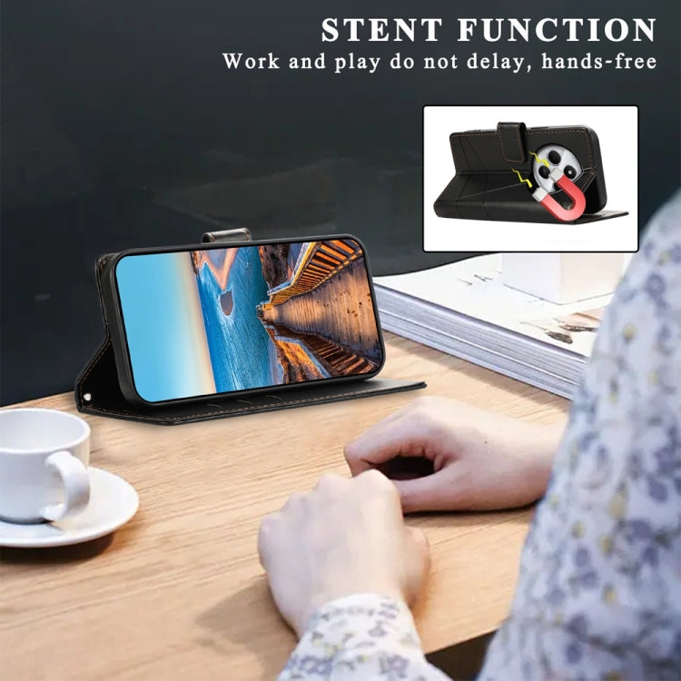 For Redmi 14C 4G PU Genuine Leather Texture Embossed Line Phone Case