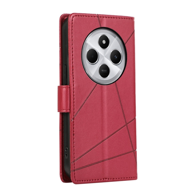 For Redmi 14C 4G PU Genuine Leather Texture Embossed Line Phone Case