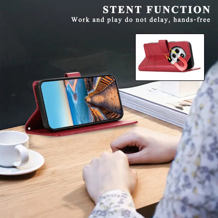 For Redmi 14C 4G PU Genuine Leather Texture Embossed Line Phone Case