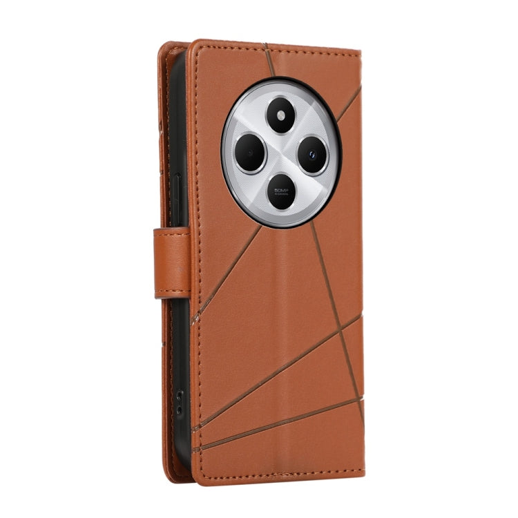 For Redmi 14C 4G PU Genuine Leather Texture Embossed Line Phone Case
