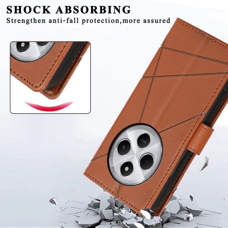 For Redmi 14C 4G PU Genuine Leather Texture Embossed Line Phone Case