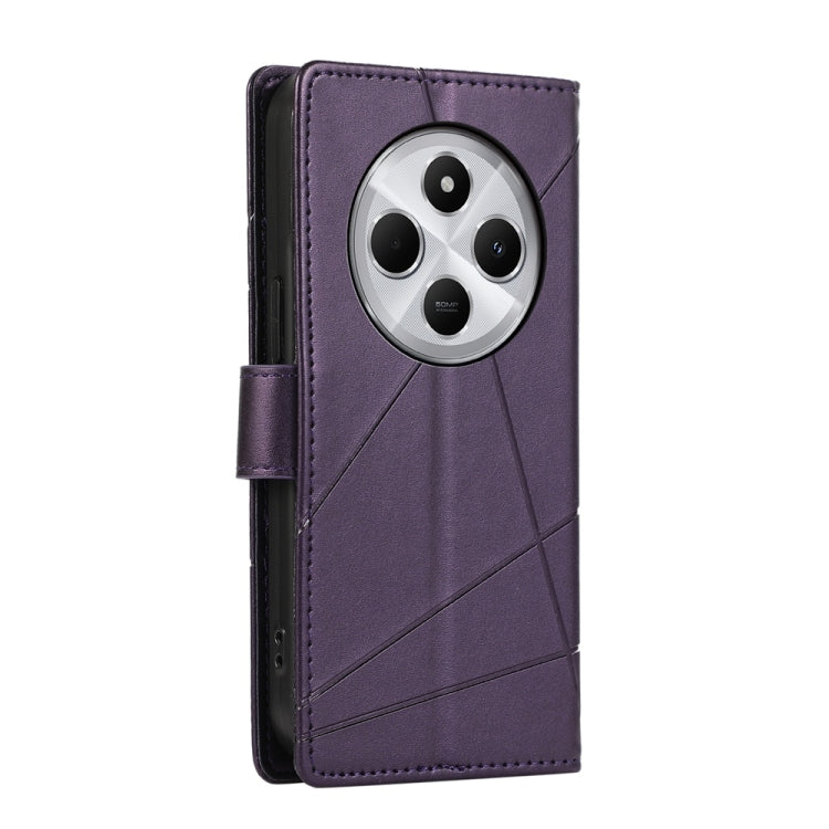 For Redmi 14C 4G PU Genuine Leather Texture Embossed Line Phone Case