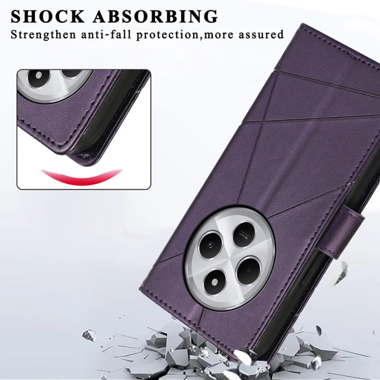 For Redmi 14C 4G PU Genuine Leather Texture Embossed Line Phone Case