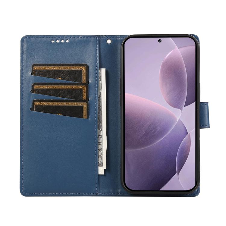 For Redmi Note 14 4G 163.25mm Global PU Genuine Leather Texture Embossed Line Phone Case