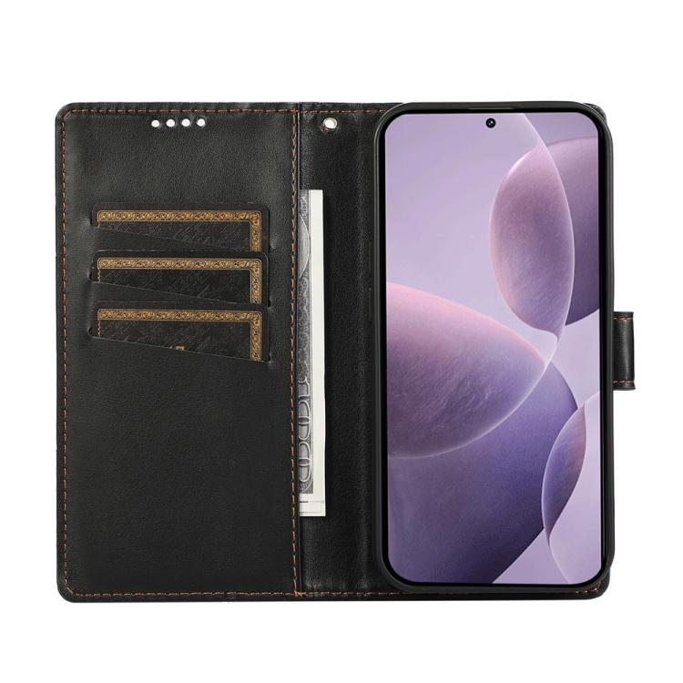 For Redmi Note 14 4G 163.25mm Global PU Genuine Leather Texture Embossed Line Phone Case