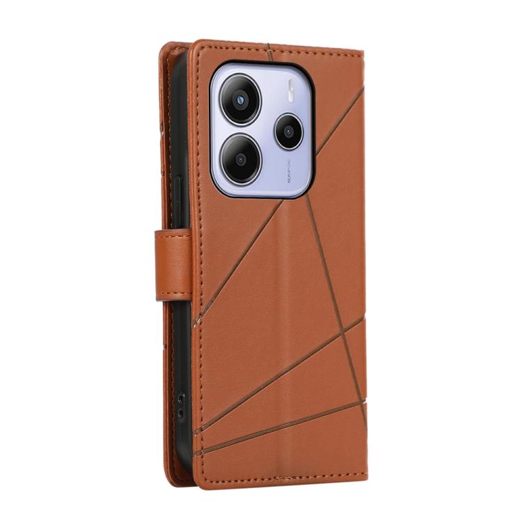 For Redmi Note 14 4G 163.25mm Global PU Genuine Leather Texture Embossed Line Phone Case