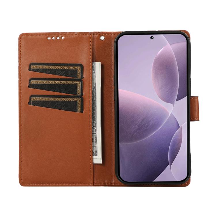 For Redmi Note 14 4G 163.25mm Global PU Genuine Leather Texture Embossed Line Phone Case