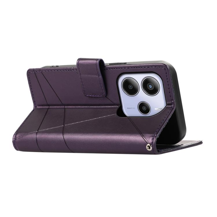For Redmi Note 14 4G 163.25mm Global PU Genuine Leather Texture Embossed Line Phone Case