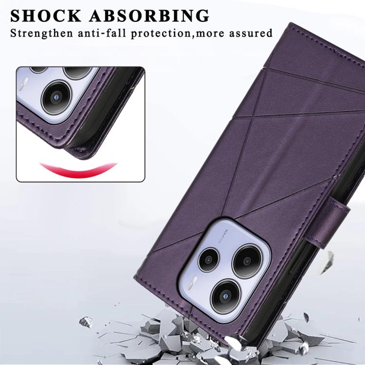 For Redmi Note 14 4G 163.25mm Global PU Genuine Leather Texture Embossed Line Phone Case