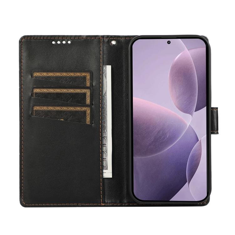 For Redmi Note 14 4G 164.84mm PU Genuine Leather Texture Embossed Line Phone Case