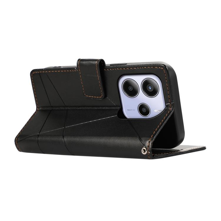 For Redmi Note 14 4G 164.84mm PU Genuine Leather Texture Embossed Line Phone Case