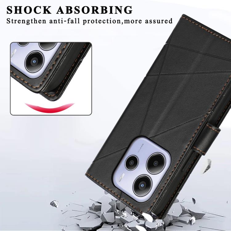 For Redmi Note 14 4G 164.84mm PU Genuine Leather Texture Embossed Line Phone Case
