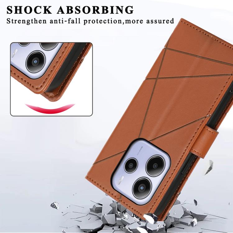 For Redmi Note 14 4G 164.84mm PU Genuine Leather Texture Embossed Line Phone Case