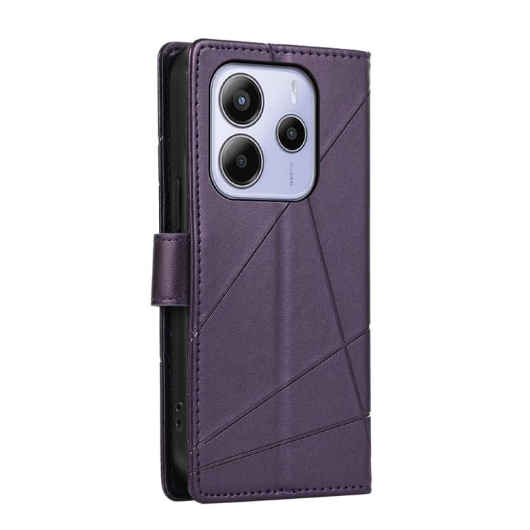 For Redmi Note 14 4G 164.84mm PU Genuine Leather Texture Embossed Line Phone Case