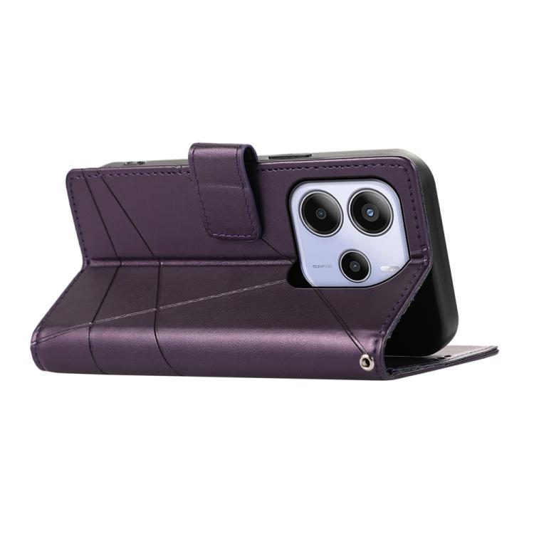 For Redmi Note 14 4G 164.84mm PU Genuine Leather Texture Embossed Line Phone Case