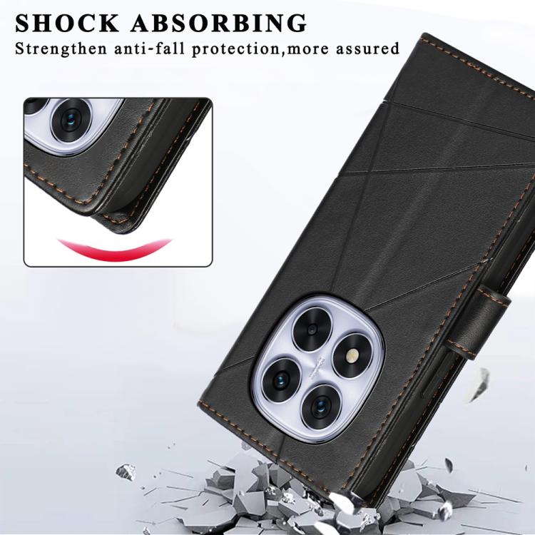 For Redmi Note 14 Pro 4G PU Genuine Leather Texture Embossed Line Phone Case