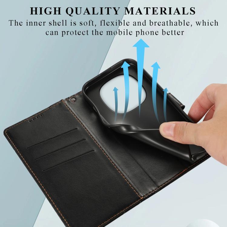 For Redmi Note 14 Pro 4G PU Genuine Leather Texture Embossed Line Phone Case