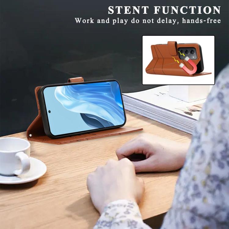 For Redmi 15 5G Global / 15 4G SEA 169.5mm PU Genuine Leather Texture Embossed Line Phone Case