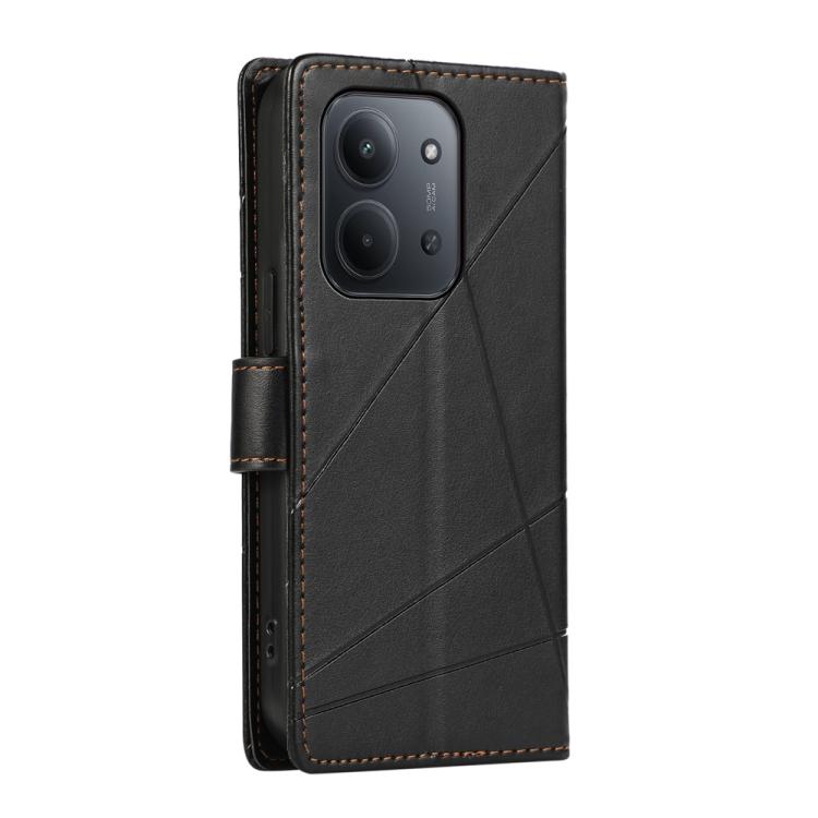 For Redmi 15C 5G / 4G EU 173mm / Poco C85 5G PU Genuine Leather Texture Embossed Line Phone Case