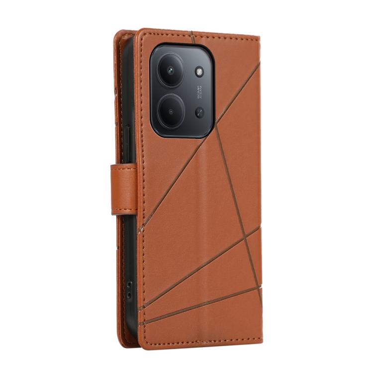 For Redmi 15C 5G / 4G EU 173mm / Poco C85 5G PU Genuine Leather Texture Embossed Line Phone Case
