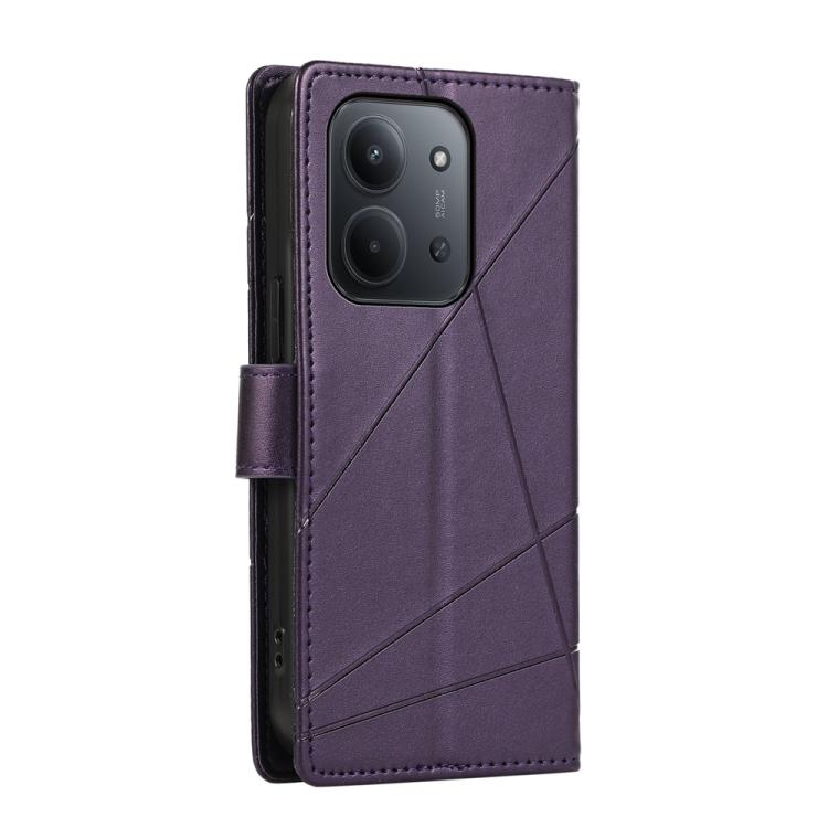 For Redmi 15C 5G / 4G EU 173mm / Poco C85 5G PU Genuine Leather Texture Embossed Line Phone Case