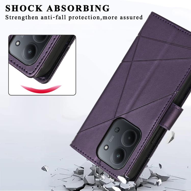 For Redmi 15C 5G / 4G EU 173mm / Poco C85 5G PU Genuine Leather Texture Embossed Line Phone Case