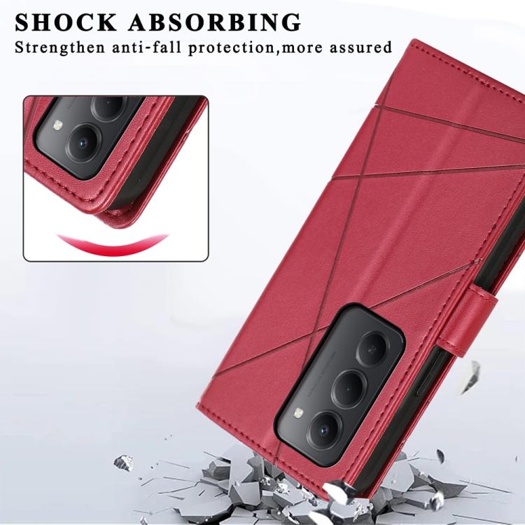 For Redmi 15 5G / 4G EU 171mm PU Genuine Leather Texture Embossed Line Phone Case