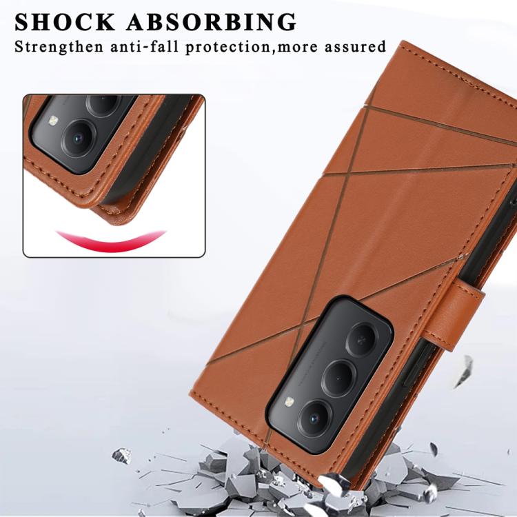 For Redmi 15 5G / 4G EU 171mm PU Genuine Leather Texture Embossed Line Phone Case