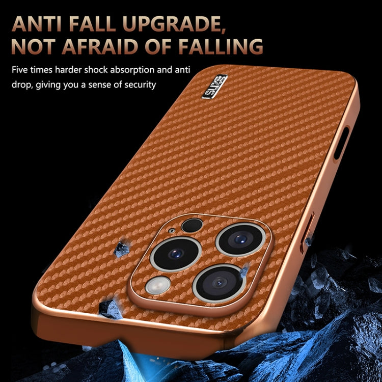 For iPhone 16 Pro Max AZNS Electroplated Edge Carbon Fiber Texture Phone Case