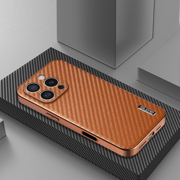 For iPhone 16 Pro Max AZNS Electroplated Edge Carbon Fiber Texture Phone Case