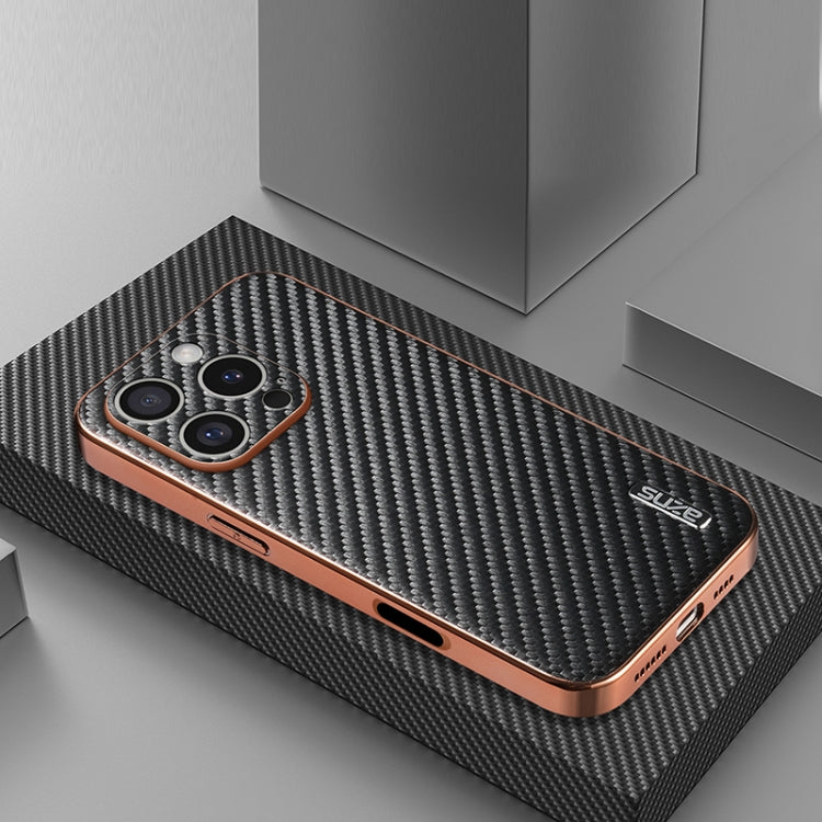 For iPhone 16 Pro AZNS Electroplated Edge Carbon Fiber Texture Phone Case