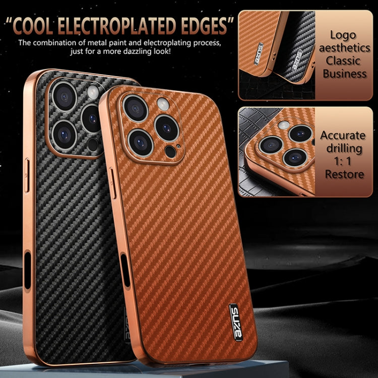 For iPhone 16 Pro AZNS Electroplated Edge Carbon Fiber Texture Phone Case