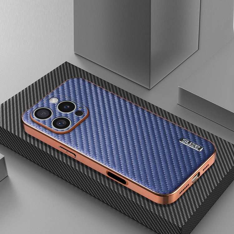 For iPhone 16 Pro AZNS Electroplated Edge Carbon Fiber Texture Phone Case