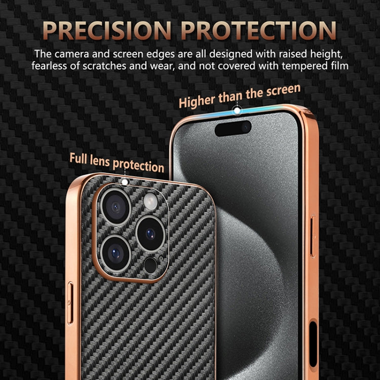 For iPhone 16 Pro AZNS Electroplated Edge Carbon Fiber Texture Phone Case