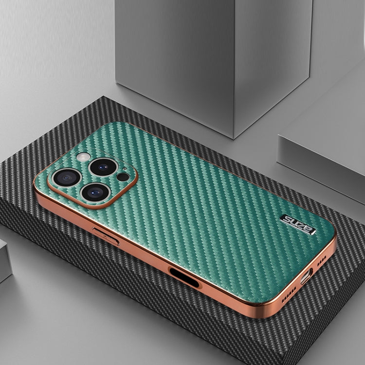 For iPhone 16 Pro AZNS Electroplated Edge Carbon Fiber Texture Phone Case