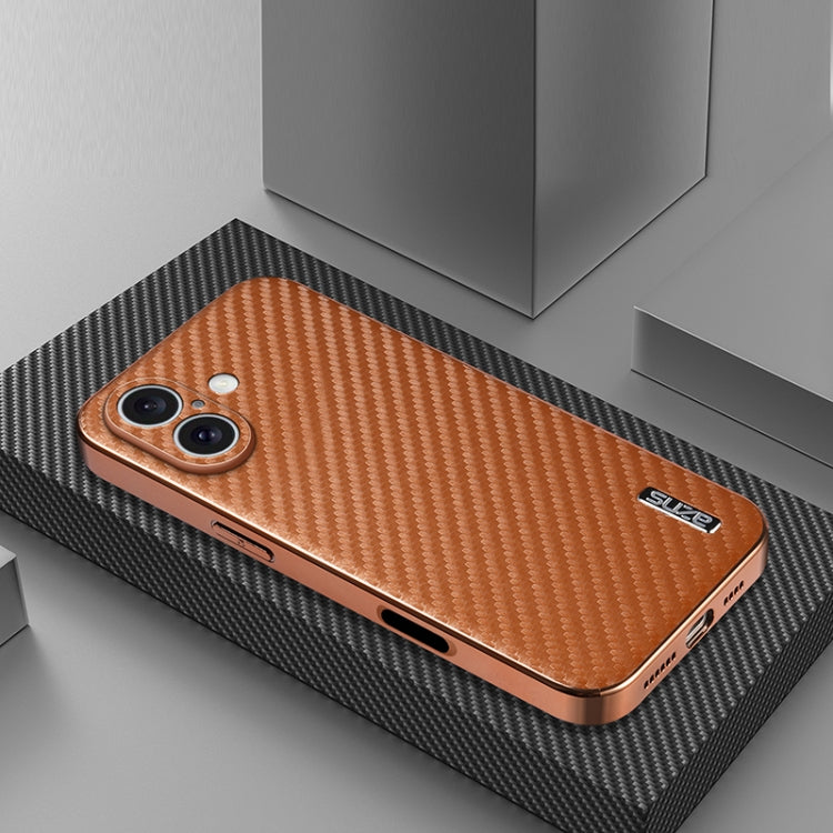 For iPhone 16 Plus AZNS Electroplated Edge Carbon Fiber Texture Phone Case