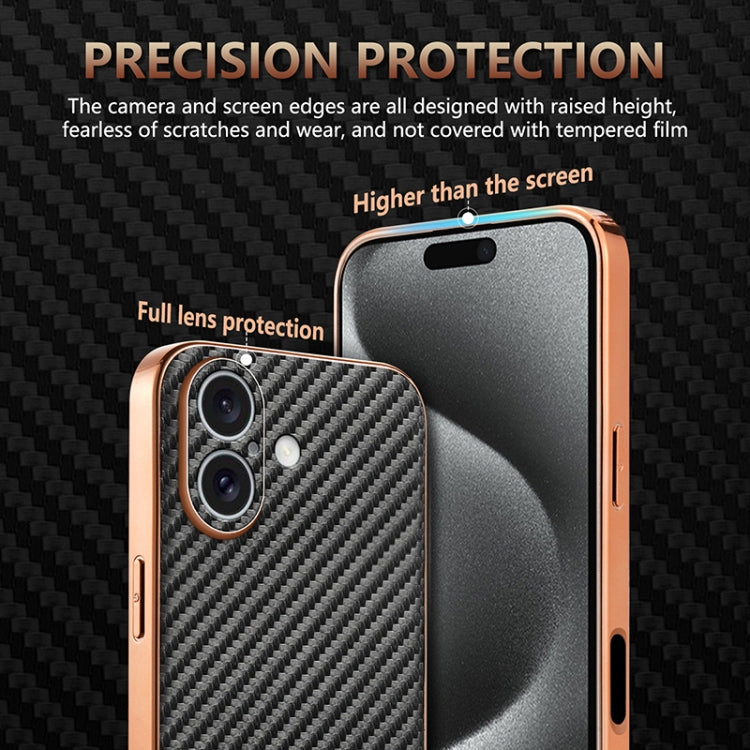 For iPhone 16 Plus AZNS Electroplated Edge Carbon Fiber Texture Phone Case