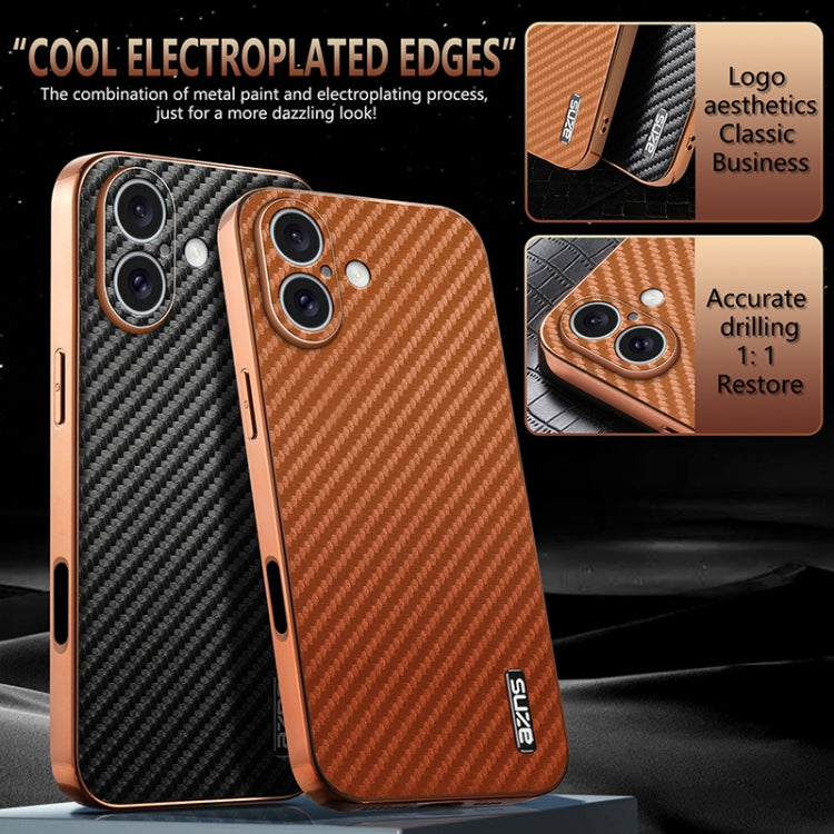 For iPhone 16 AZNS Electroplated Edge Carbon Fiber Texture Phone Case