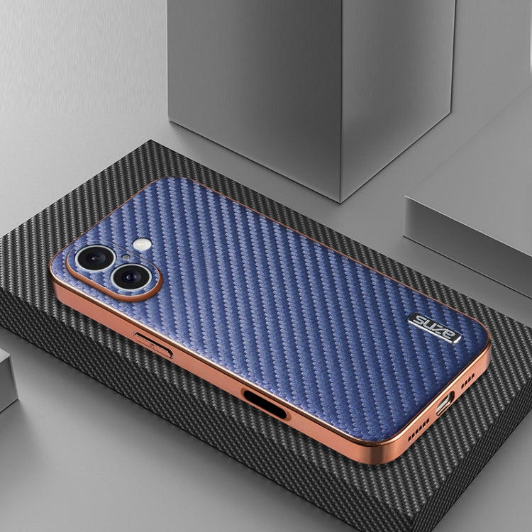 For iPhone 16 AZNS Electroplated Edge Carbon Fiber Texture Phone Case