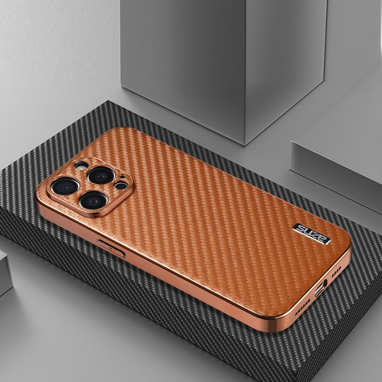 For iPhone 15 Pro Max AZNS Electroplated Edge Carbon Fiber Texture Phone Case