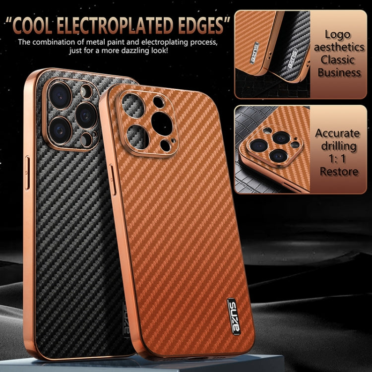 For iPhone 15 Pro Max AZNS Electroplated Edge Carbon Fiber Texture Phone Case