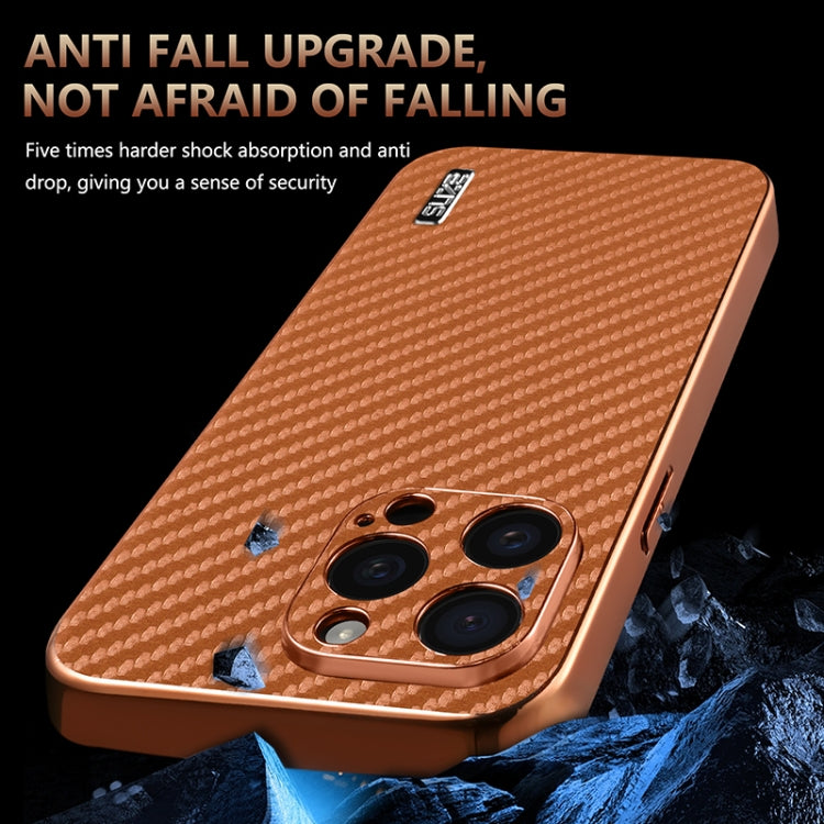 For iPhone 15 Pro Max AZNS Electroplated Edge Carbon Fiber Texture Phone Case