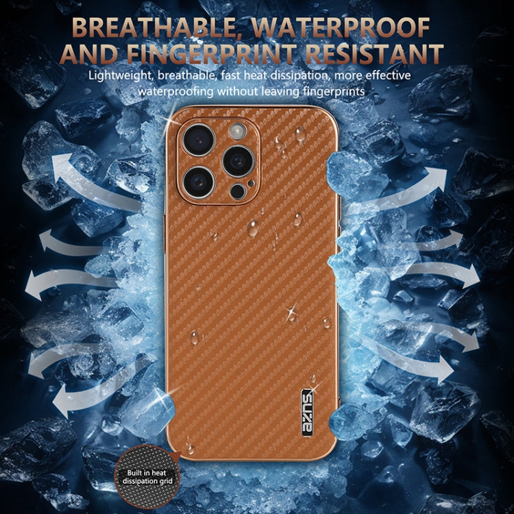 For iPhone 15 Pro Max AZNS Electroplated Edge Carbon Fiber Texture Phone Case
