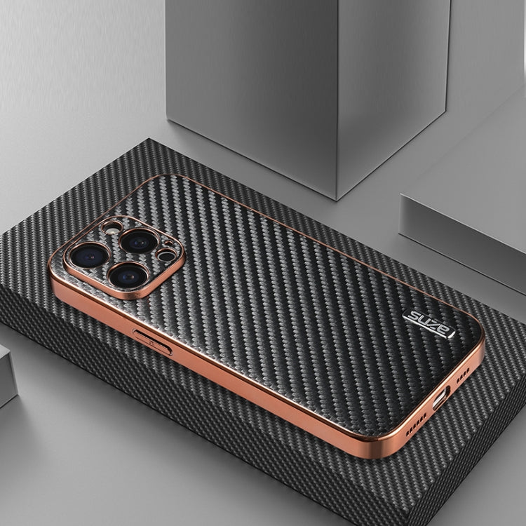 For iPhone 15 Pro AZNS Electroplated Edge Carbon Fiber Texture Phone Case
