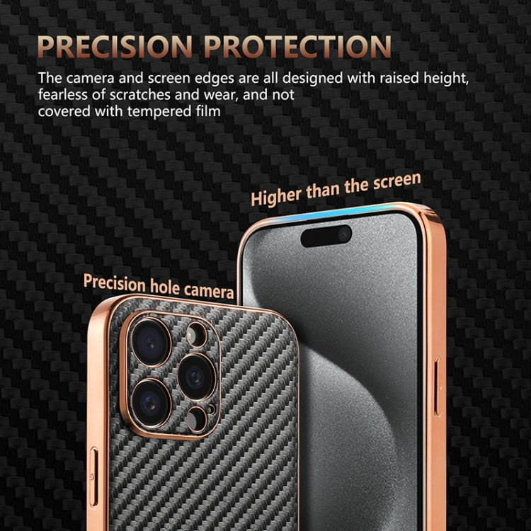 For iPhone 15 Pro AZNS Electroplated Edge Carbon Fiber Texture Phone Case