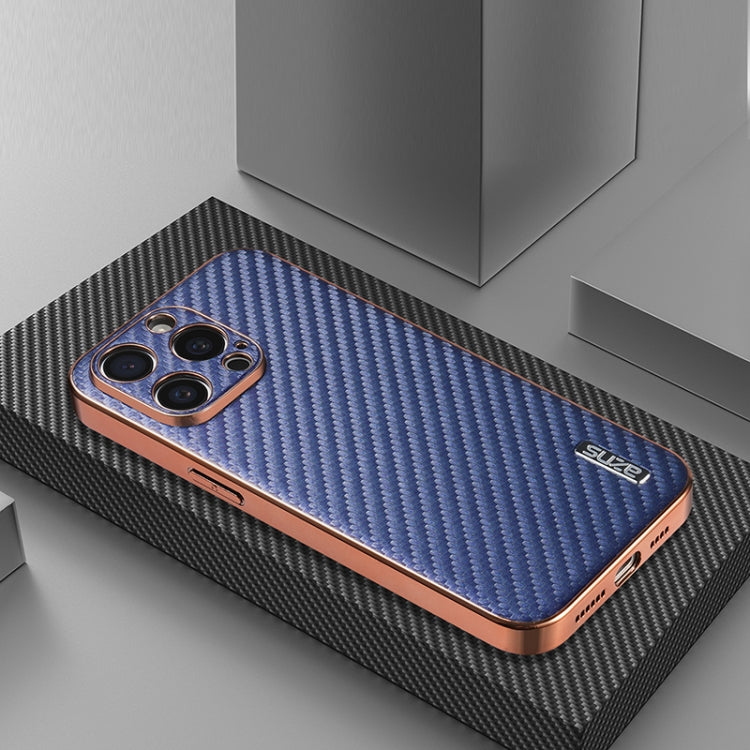 For iPhone 15 Pro AZNS Electroplated Edge Carbon Fiber Texture Phone Case