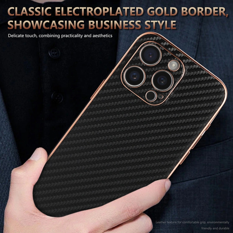 For iPhone 15 Pro AZNS Electroplated Edge Carbon Fiber Texture Phone Case