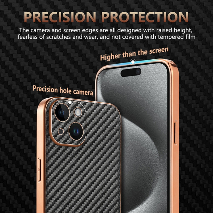 For iPhone 15 Plus AZNS Electroplated Edge Carbon Fiber Texture Phone Case