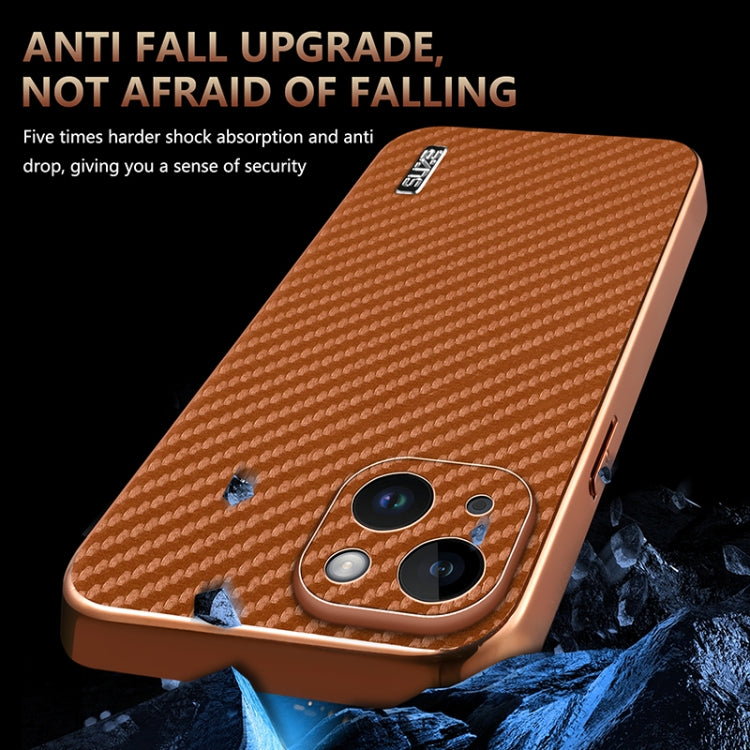 For iPhone 15 Plus AZNS Electroplated Edge Carbon Fiber Texture Phone Case